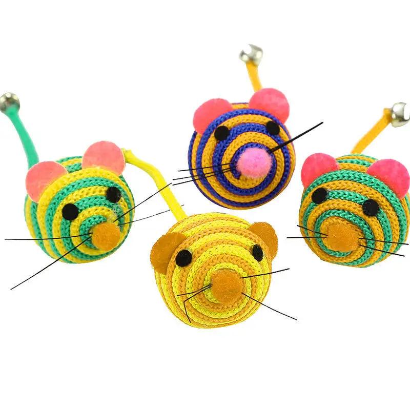 3/5/7pc Pet Cat Toy Stripe Nylon Rope Round Ball Mouse with Bell Pet Cat Chew Toy Cat Toy Interactive Mouse Ball Pet Product