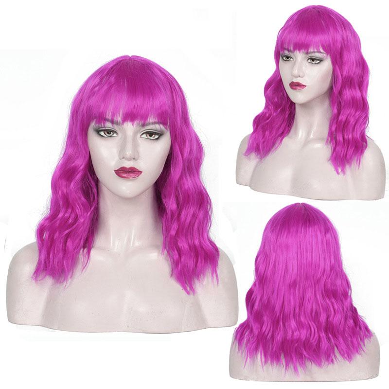 Synthetic Hair Blonde Wigs for Women Short Wavy Curly Wig with Bangs Water Wave Wig Daily Girls Cosplay Halloween Party