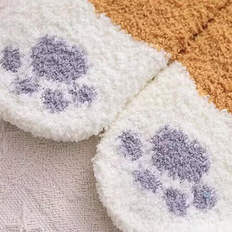 1 Pair Autumn Winter Coral Velvet Socks Cute Cat Claw Socks For Women Girls Middle Tube Thickened Sleep Socks Home Floor Socks