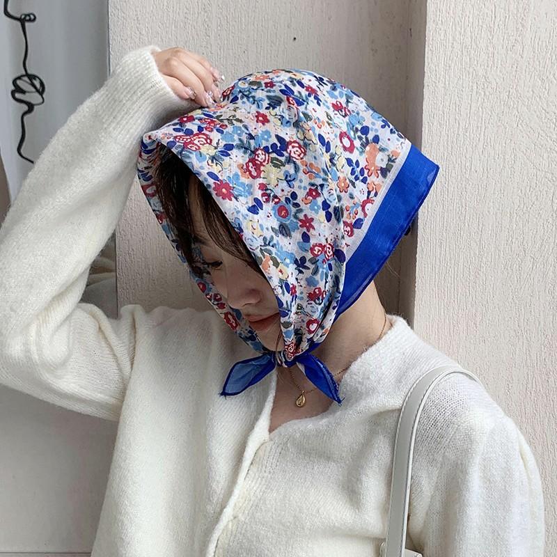 Eșarfă mică pătrată retro de țară, eșarfă artistică franțuzească din bumbac și in, eșarfă de cap pentru femei de primăvară și toamnă, vară, pentru umbră și protecție solară