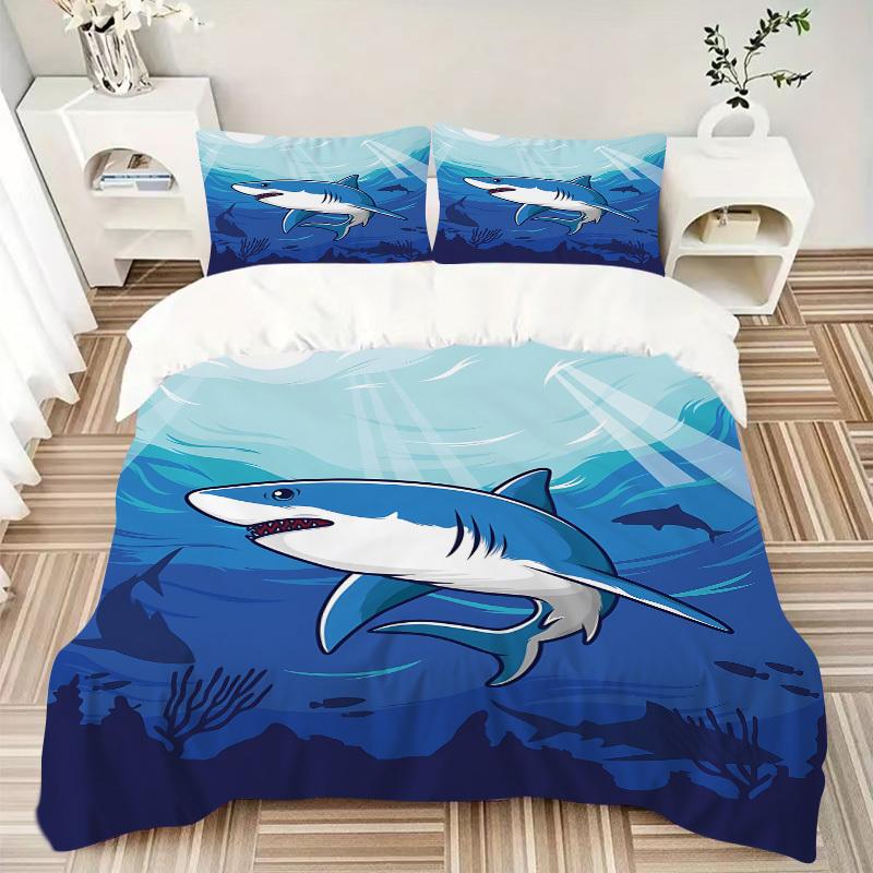 3pcs bedding set Shark Ocean Predator Includes 1 Comforter + 2 Pillowcases, Without Pillow Inserts, Soft Comfortable,a0909079