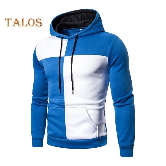 

Мужская толстовка с капюшоном на осень-зиму с цветными блоками, длинными рукавами, большим карманом, с капюшоном в стиле ретро, тонкая свободная повседневная школьная одежда, повседневный спортивный топ L синий
