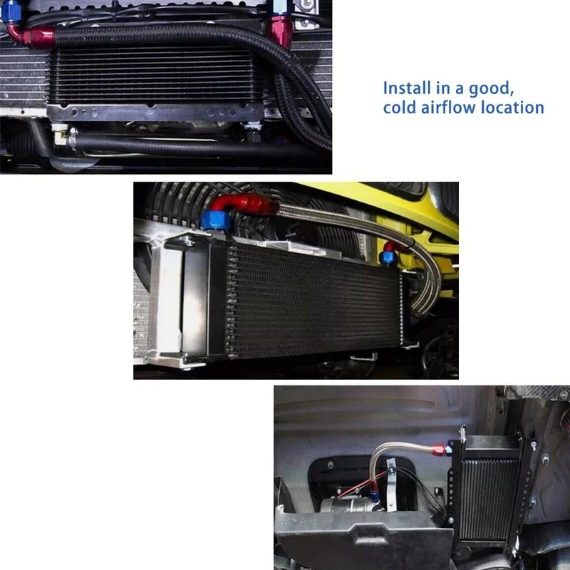 Universal 13 Rows Oil Cooler Kit, 10AN Transmission Engine Cooler w/Oil Filter Sandwich Adapter Nylon Braided Hose Line Kit
