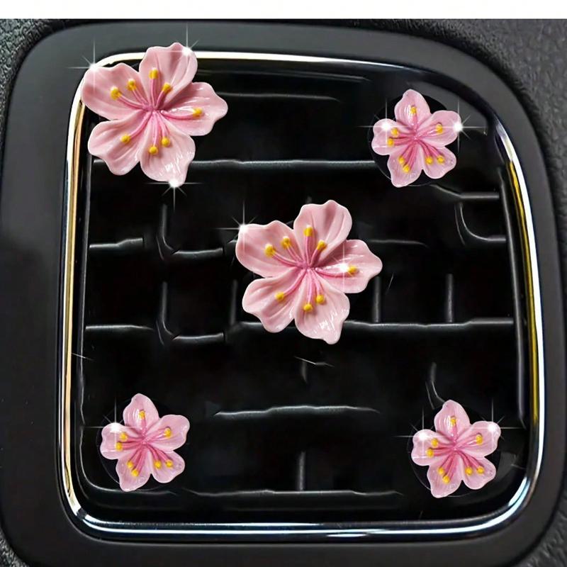 5pcs/Set Fresh Peach Blossom Decoration Car Air Vent Clip, Car Air Freshener Decor Peach Blossom 5-piece Set&one-size