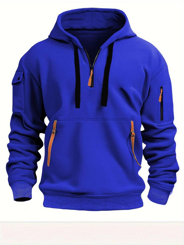 Men's Multi-pocket Embroidered Badge Zipper Hoodie