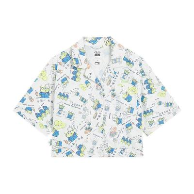 Li Ning X Disney Cartoon Allover-Print Locker Geschnittenes Lässiges Kurzarmhemd Damenhemden ASHS450-3