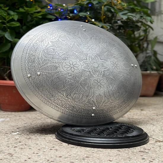 Aluminium Floral Blomst Gravert Skjold Rund Viking Veggkunst