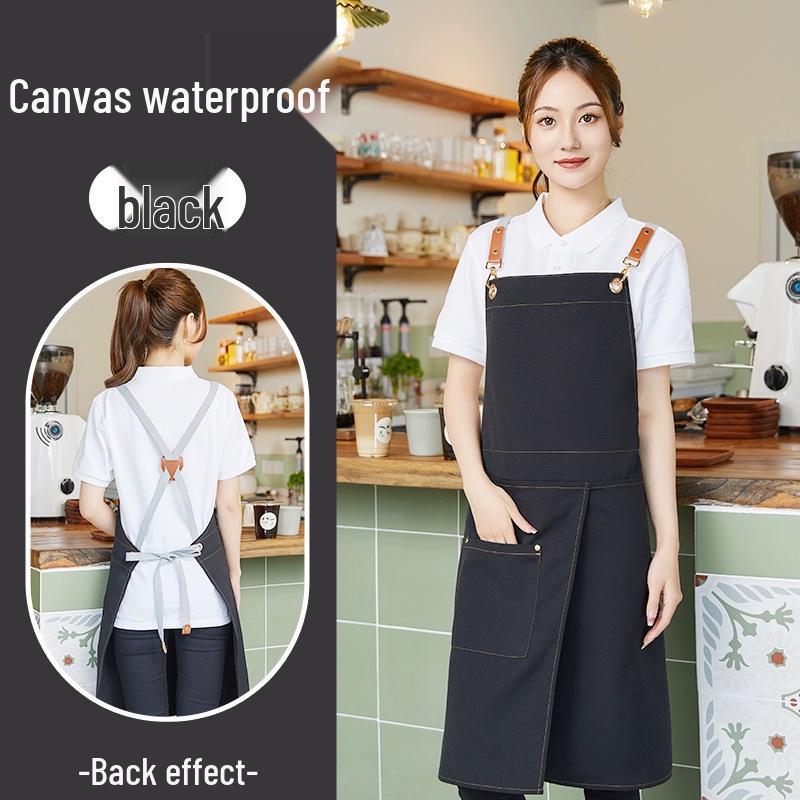 Custom Logo Waterproof Canvas Apron for Restaurant, Dessert, Milk Tea Shop, and Barista
