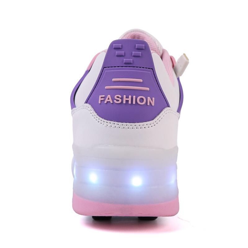 Student Skating Shoes Rotating Button Four Wheel Skate Roller Shoes Roller Skating Removable Kids Glowing Sneakers