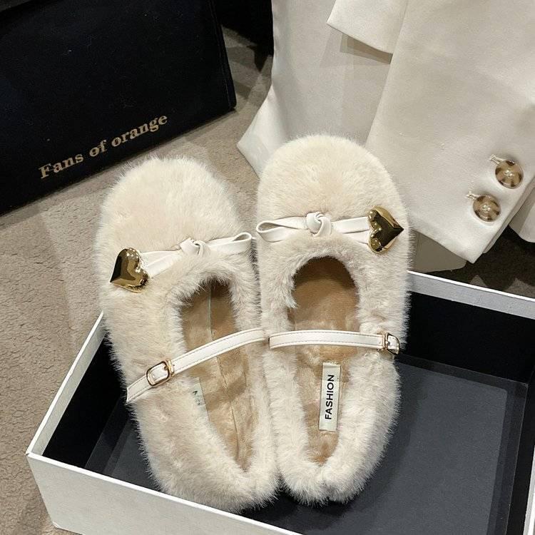 

Женские мокасины Мэри Джейн класса люкс: Меховая подкладка, мягкая подошва, теплые хлопковые туфли для осени и зимы. 35 бежевый