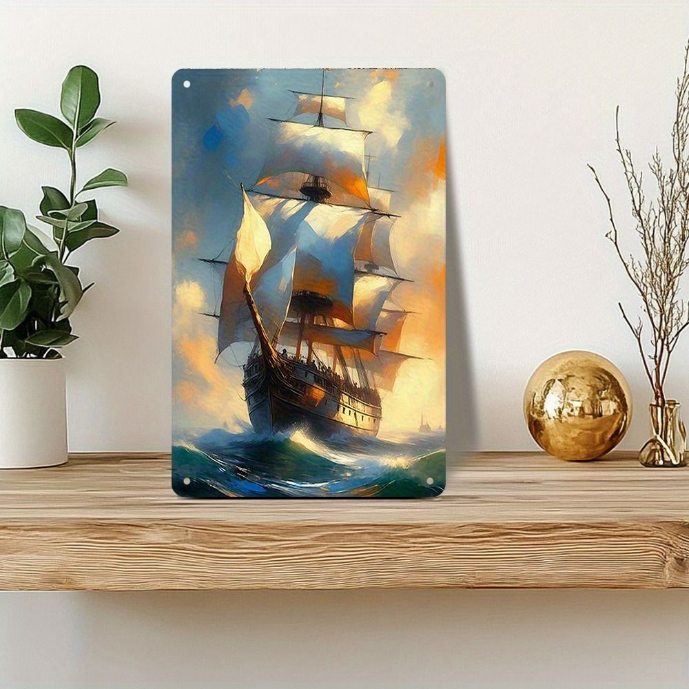 Vintage Nautical Metal Wall Art, Old Sailing Ship Pirate Decor, Home Wall Decor