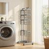 Foldable 4-Tier Clothes Drying Rack with Wheels, Side Wings and Steel Frame, Grey