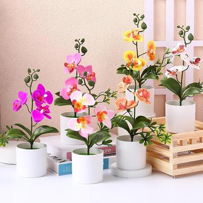 27cm Butterfly Orchid Bonsai Artificial Simulation Flower Plant Dining Table Home Room Office Vase Accessory Wedding Decoration