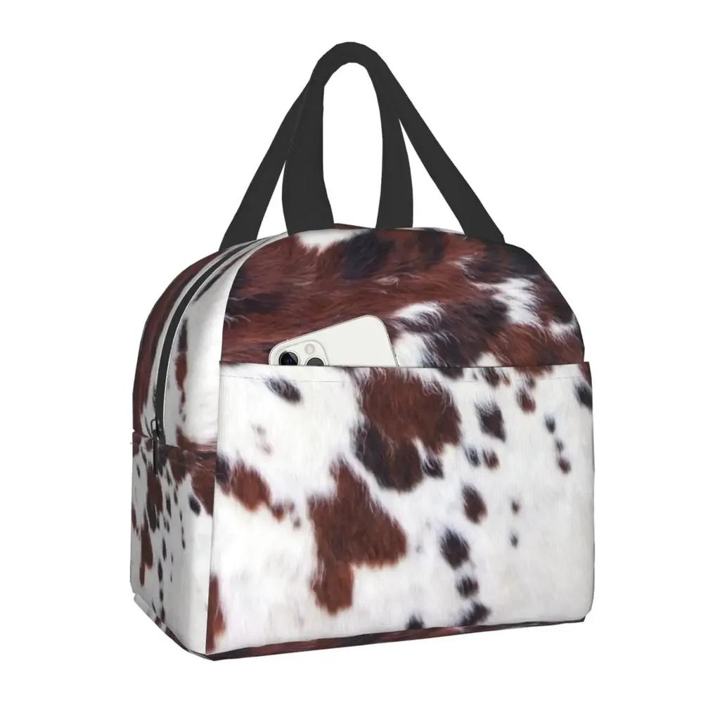 Animal Cowhide Texture Cow Print Lunch Bag for School Office Picnic Leakproof Insulated Cooler Thermal Lunch Box Women Children