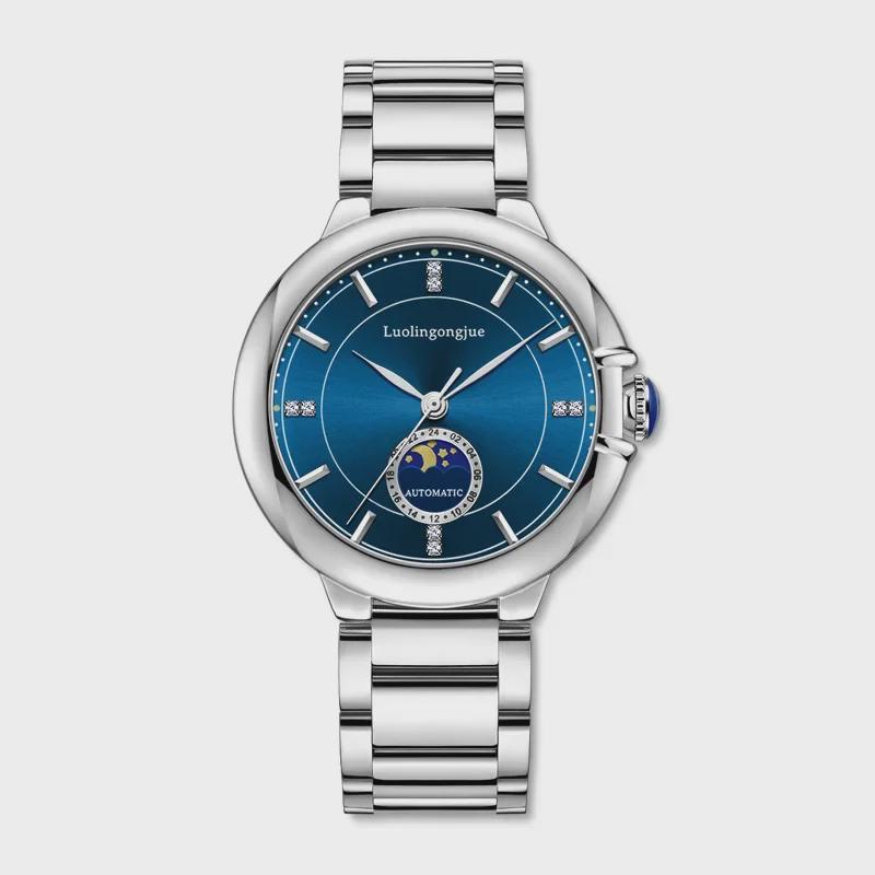 שעון פלדה אוטומטי ארבע מחוגים דיוק דוכס לורן נקודה כחולה יהלום מחוג ירח