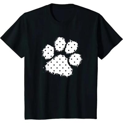 Cute Polka Dot Dog Paw Print White Black Pet T-Shirt Harajuku Men Clothing Shirt Streetwear Vintage T Shirt Women Young Cotton