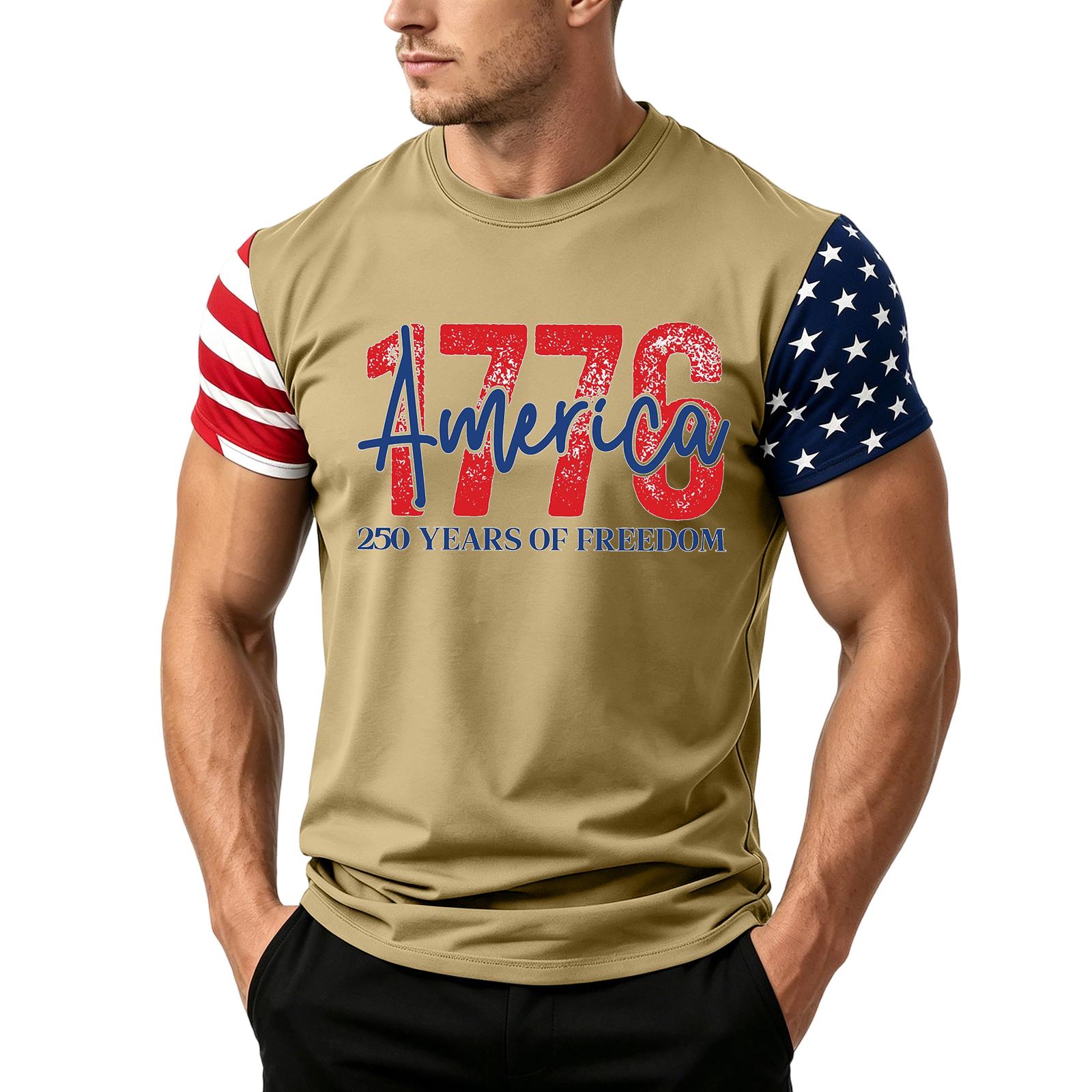 

Men s Short Sleeve Casual T Shirt Loose Fit Summer Daily Wear Crew Neck Flag Pattern Printed Tee for Outdoor Activities XXL зелёный
