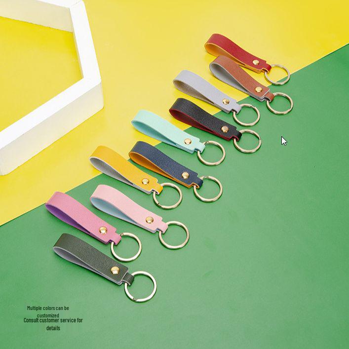 Nordic Two-Color PU Leather Keychain: Creative Macaron Keyring & Bag Pendant
