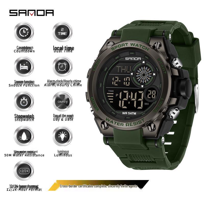 SANDA Men s Multi-Function Sports Watch, Large Dial, 50m Waterproof, Electronic Timer