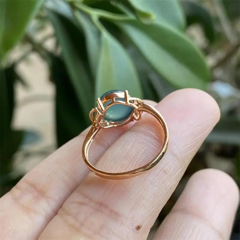 New In Inlaid Natural Ice Chalcedony Oval Flower Rings for Women Adjustable Opening Light Luxury Ethnic Style Jewelry Gift