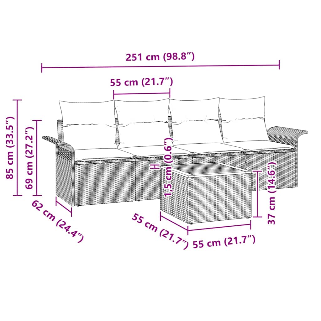 Garden Sofa Set with Cushions 5 Pcs Beige Poly Rattan