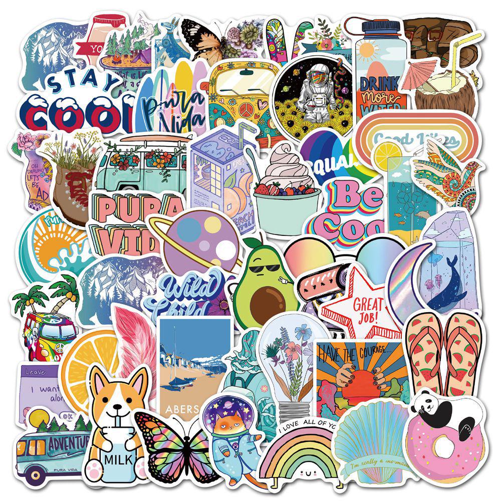 50 Purple Cartoon Graffiti Stickers for Suitcase, Water Bottle, Skateboard, Refrigerator - Waterproof and Mixable Decals