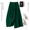 Women's Wide Leg Pants Elastic Mid Waist Cotton Linen Trousers Cropped Pants