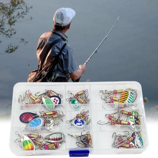 30Pcs Jig Spinner Bait Kit Sharp Hook Design Mini Size Portable Rotating Spinner Fishing Lures Topwater Lures