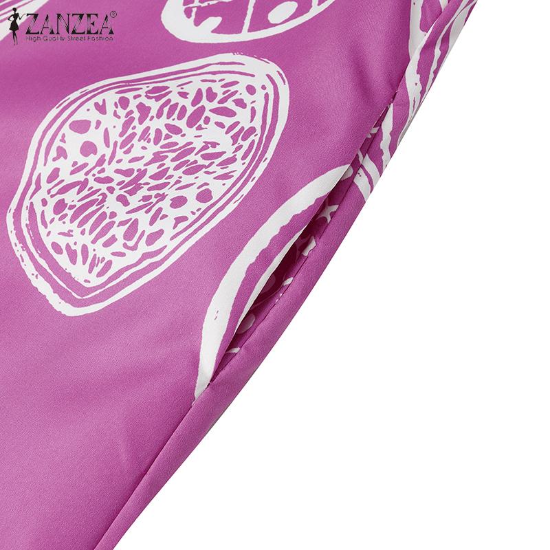 ZANZEA Women Casual Round Neck Loose 3/4 Sleeve Print Dress