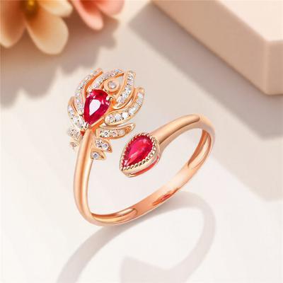 Cute Female White Red Zircon Stone Gold Color Wedding Rings Promise Open Adjustable Engagement For Women
