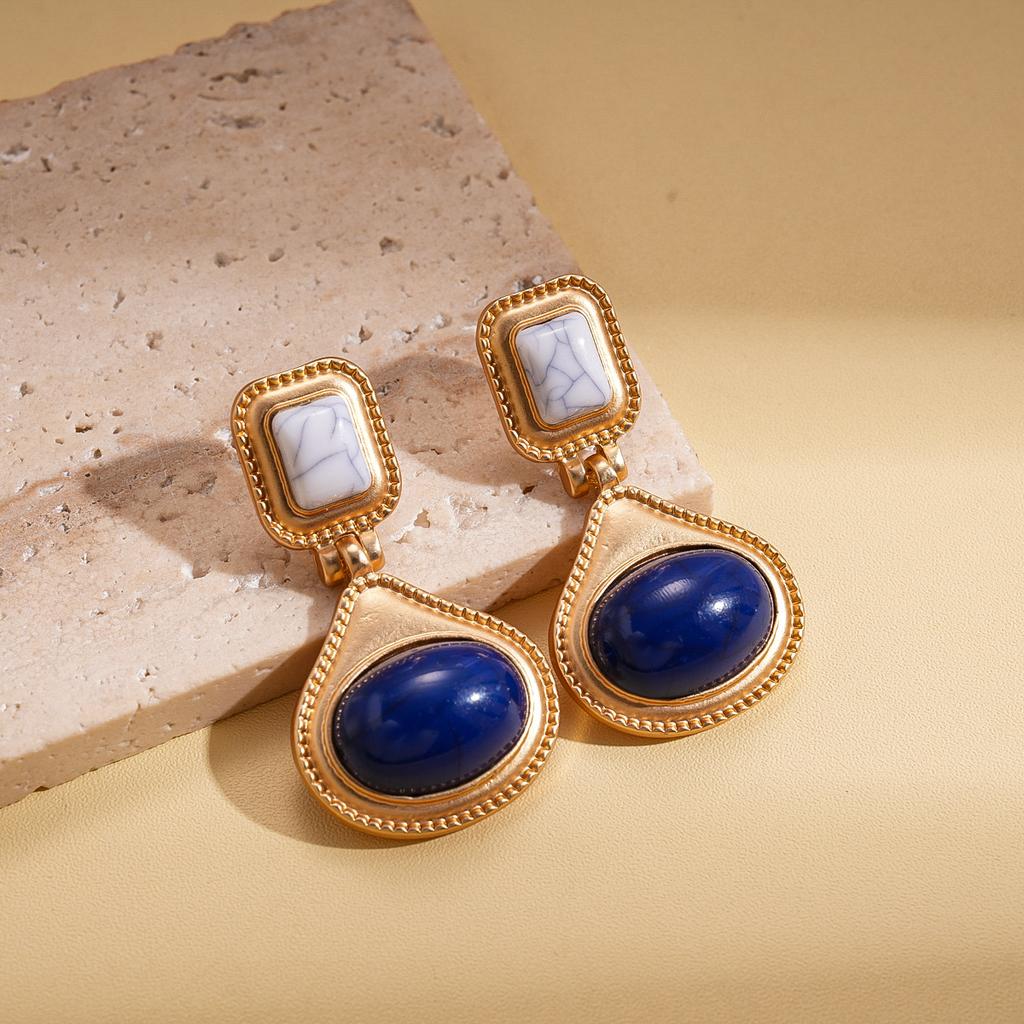 Resin Geometric Oval Silver Needle Earrings Ethnic Retro Earrings Niche Earrings
