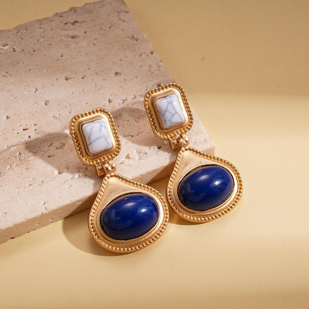 Resin Geometric Oval Silver Needle Earrings Ethnic Retro Earrings Niche Earrings