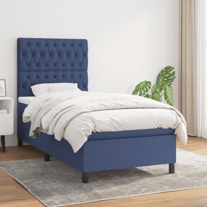 VidaXL Divan Bed with Mattress Blue 90x190 Cm Fabric - Model 3141983