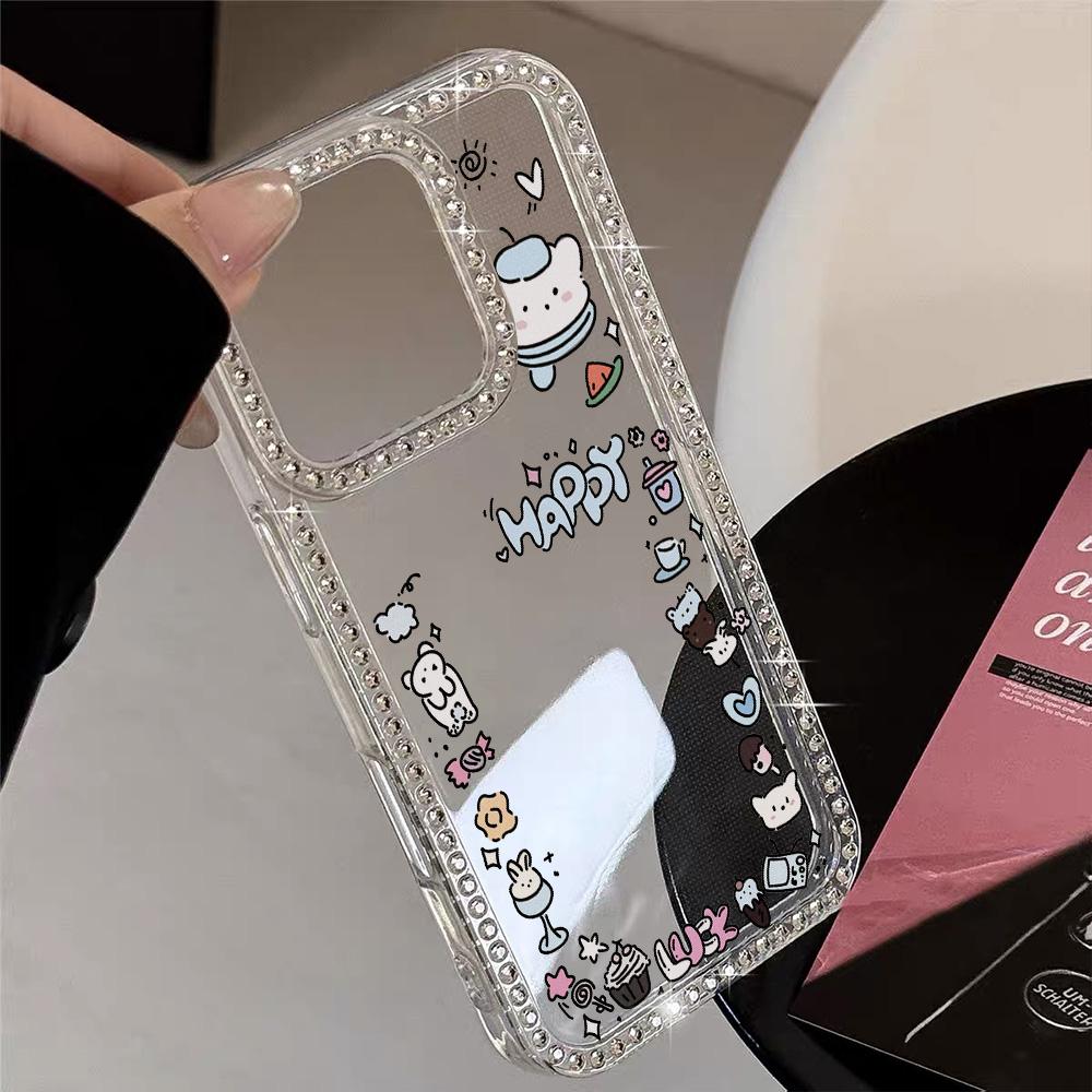 Bracelet Chain Phone Case For iPhone 17 16 15 13 14 for 17Air 17 12 14 16 Pro 17 14 16 Pro Max Sparking Diamond Cute Pattern Hard Cover With Lanyard