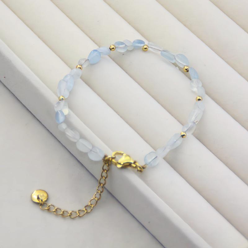 Aquamarine Star Gold Beaded Choker Necklace with Natural Stone Design