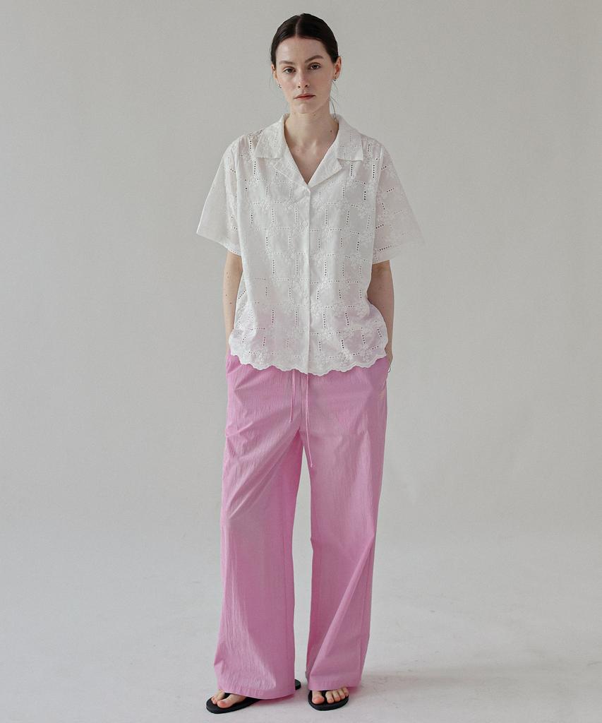 Keullaepeu Soft Embroidered Elastic Waist Pants _Pink