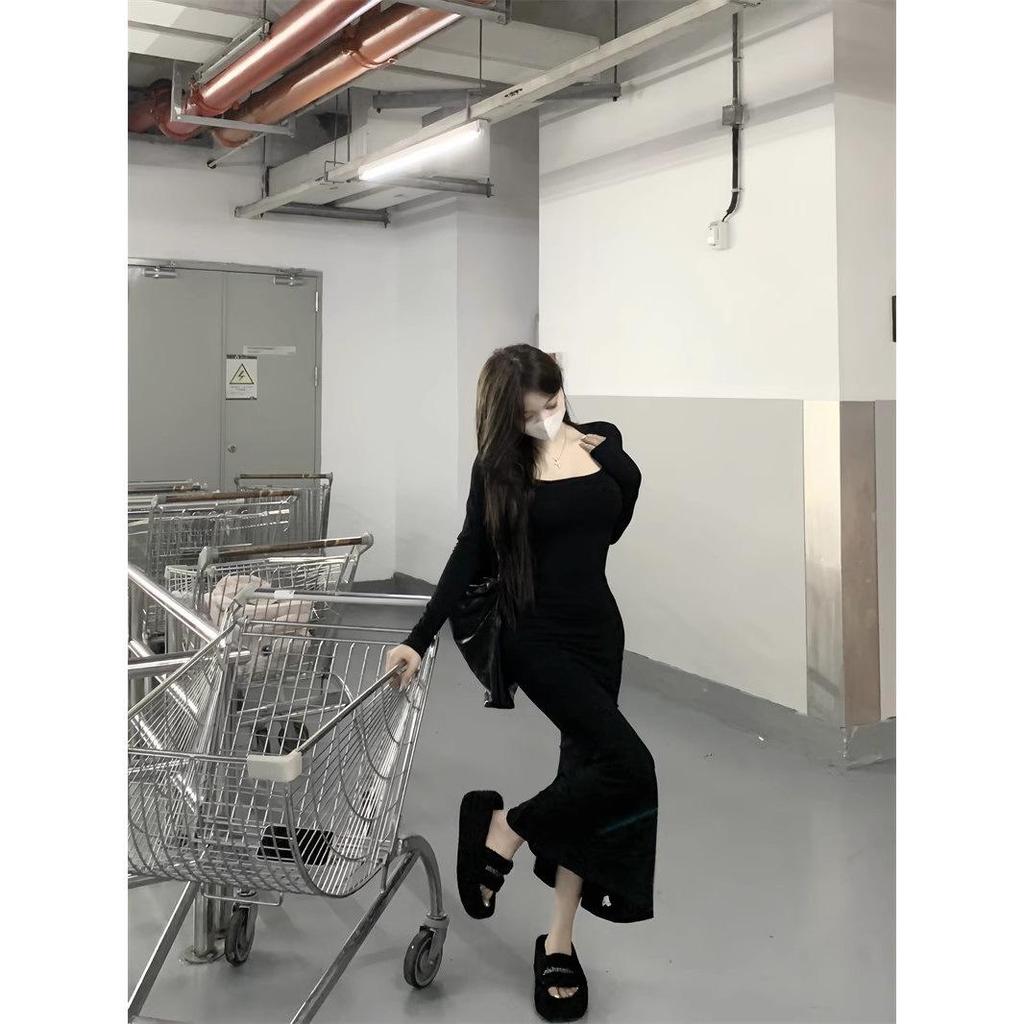 2025 Black Bodycon Fishtail Dress: Sexy, Slim-Fit Long Dress for Women, Perfect for Early Autumn.