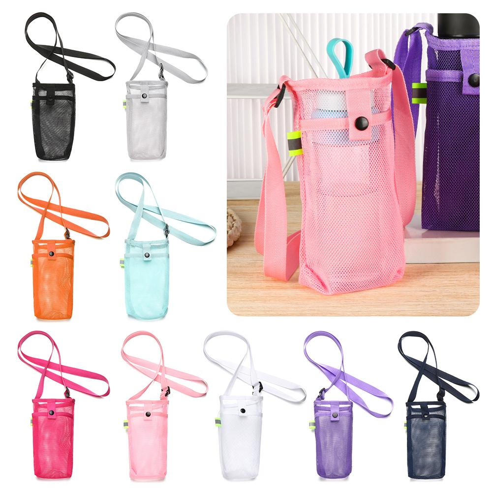 Portable Sport Water Bottle Cover with Strap Cup Sleeve Mesh Cup Pouch Mobile Phone Bag Visible Bag Outdoor Camping Accessories