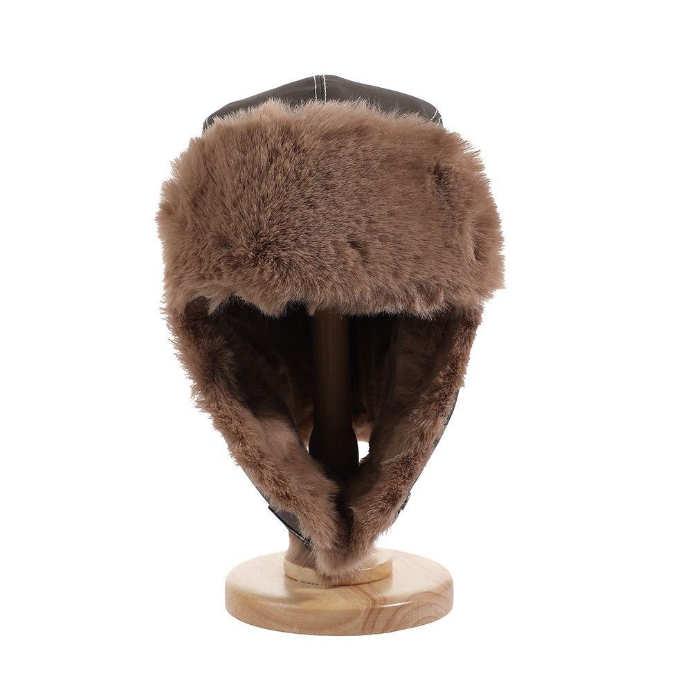 Fastening Chin Strap Trapper Hat Faux Fur Lining Bomber Hat New Earflap Hat  Cycling