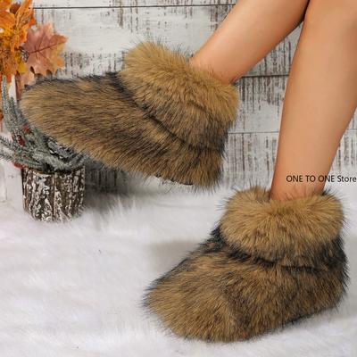 Winter Frauen Flauschigen Faux Fuchs Pelz Stiefel Frau Plüsch Warme Schnee Stiefel Luxus Schuhe Mädchen Furry Pelz Bottes Mode Winter schuh