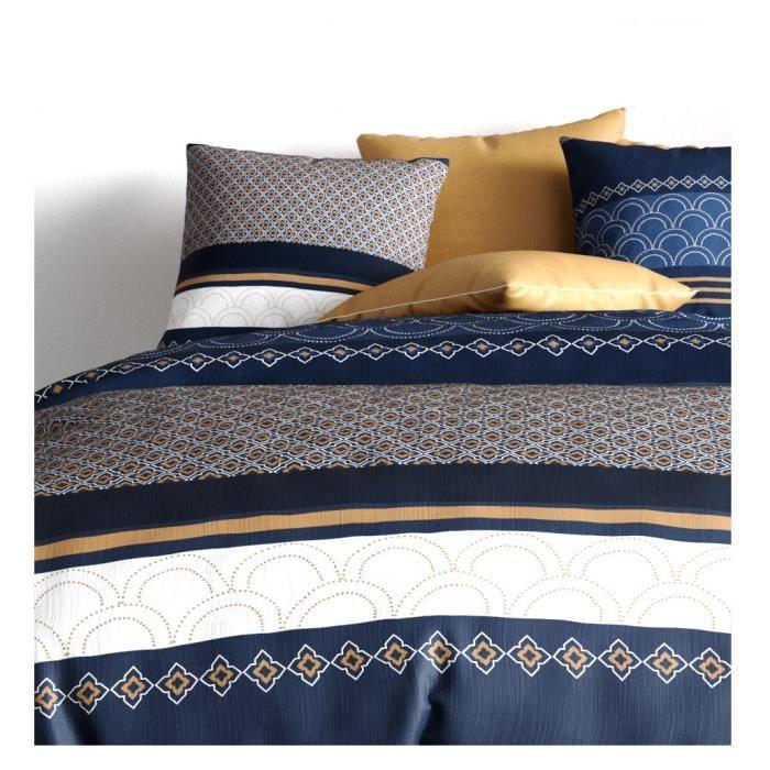 Housse de couette + 2 taies - Kalipso - 240 x 260 cm - 100% Coton - Lavable 40°