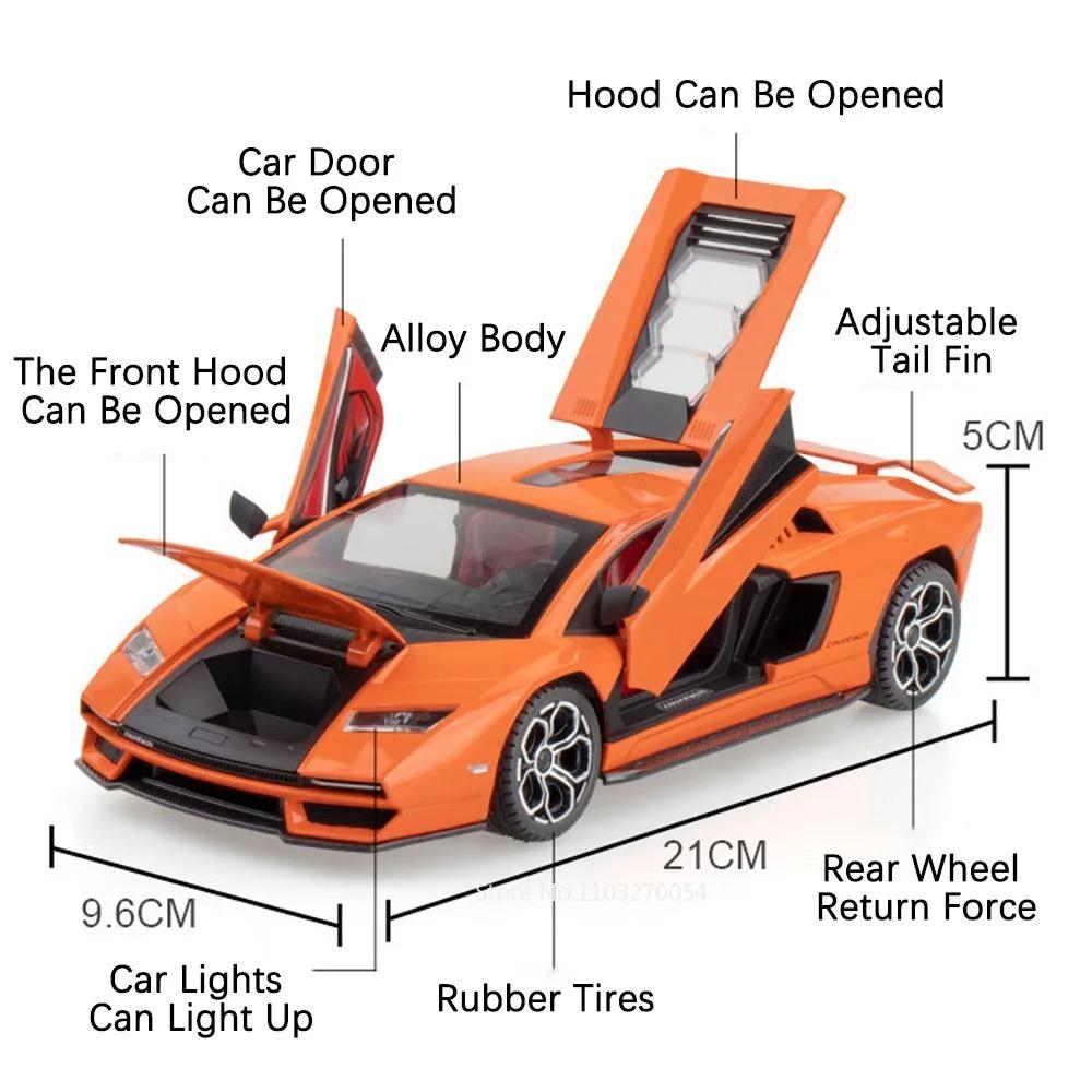 1:24 Scale V12 Countach LPI800-4 Alloy Diecast Doors Opened Sound Light Pull Back Racing Cars Models Boys Ornament Collection