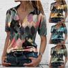 Fashion Women's Summer Printed Short Sleeve Lapel Collar T-Shirt Casual Tee Tops