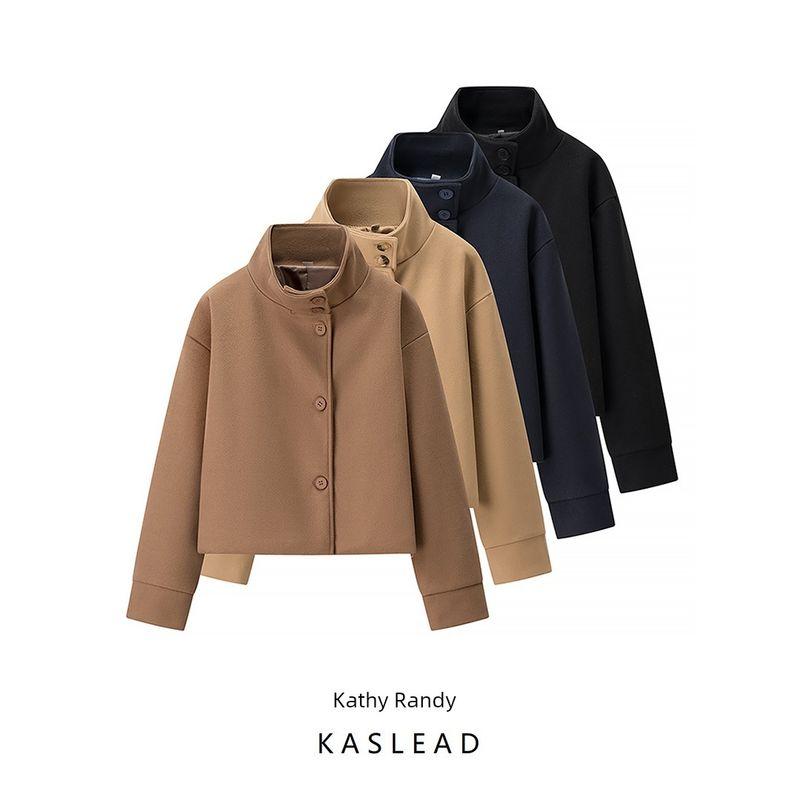 Kaslead New Arrival Women's Clothing Fashion Style Fashion All-Match Stand Collar Breasted Woolen Short Outwear