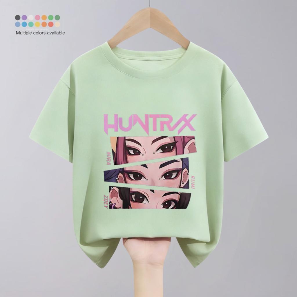 Hunter Girl Group Print Cartoon T-shirt For Girl's Clothing Summer New Fashion Children Short Sleeve Tops Crewneck T Shirts