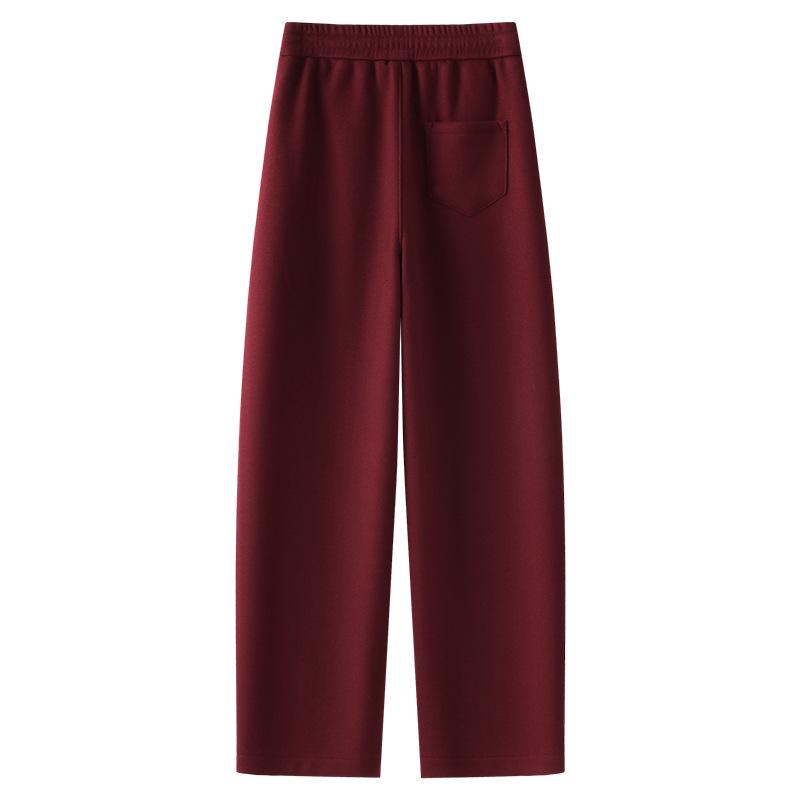 Ankola Women's Red Fleece-Lined Straight-Leg Banana Pants - Autumn/Winter 2024 Casual Style