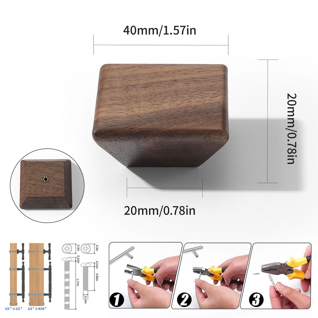 Rectangle Single-hole Cabinet Door Handles Walnut and Beech Wardrobes Cupboards Handle Drawers Knob Furniture Hardware