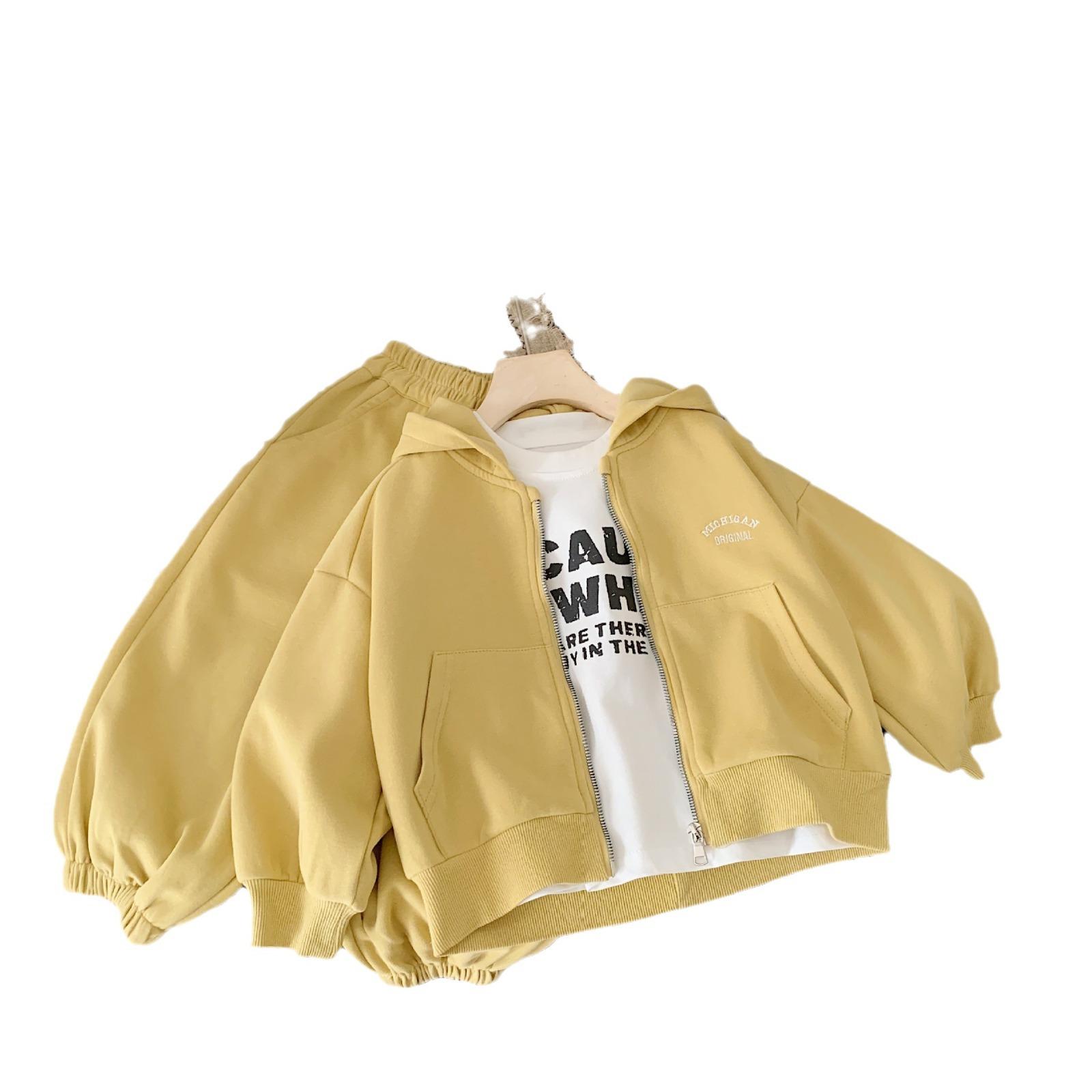 

Детский композитный комплект весна-осень корейский для девочек и мальчиков с буквенным принтом, повседневный спортивный комплект из 2 предметов с капюшоном для малышей 110