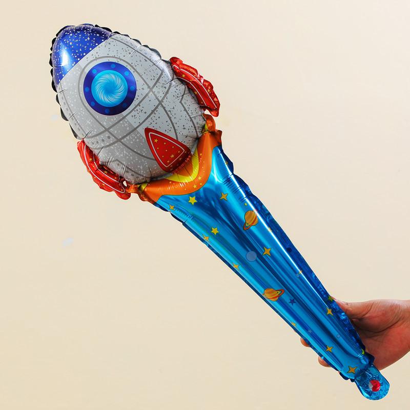 10Pcs Cartoon Astronaut Rocket Hand-held Stick Aluminum Film Balloon for Kids Outer Space Theme Birthday Baby Shower Party Decor