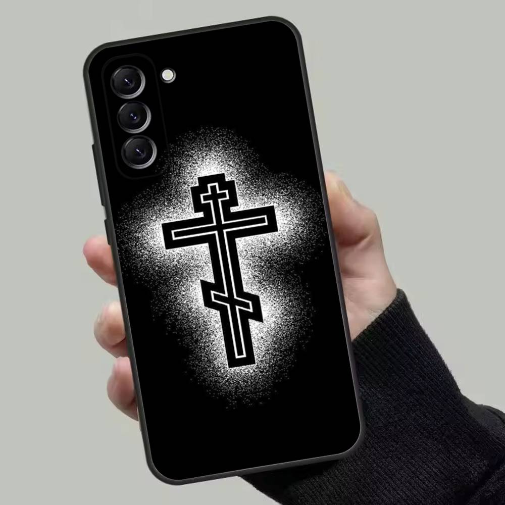 Orthodox Cross Icon Phone Case For Samsung Galaxy A13,A21s,A22,A31,A32,A52,A53,A71,A80,Soft Black Shell